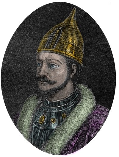 Retrato de Yaroslav I el Sabio (Yaroslav Vladimirovich) (978-1054), Gran Príncipe de la Rus de Kiev - Retrato de Yaroslav el Sabio - Yaroslav I, Gran Príncipe de Rus - de “Nueva Enciclopedia Nacional” por Maurice La Charest - 1870 de French School