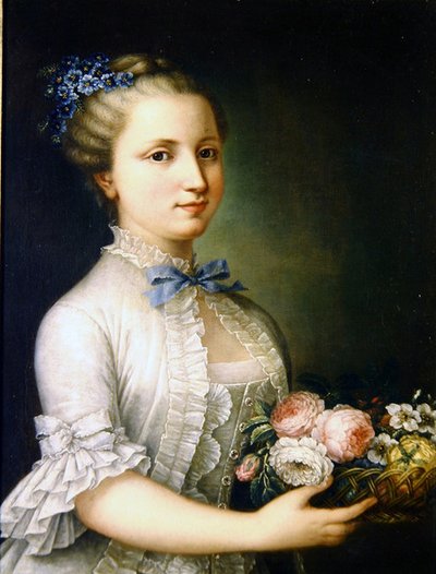 Retrato de una dama con flores de French School