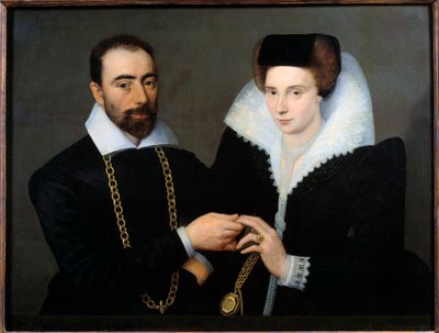 Retrato de una pareja (o doble retrato). Pintura anónima de la escuela francesa de French School