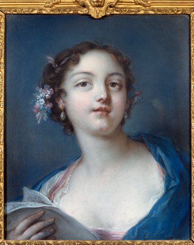 Retrato de una niña leyendo una partitura de French School