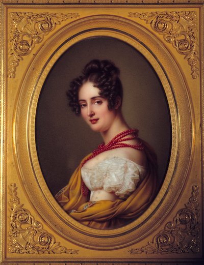 Retrato de una joven con un collar rojo. Pintura anónima de la escuela francesa de French School