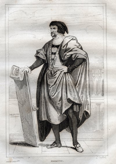 Retrato del pintor italiano Masaccio (Tommaso di Giovanni Cassai) (1401-1428) - Grabado de “Italia Pintoresca - Pintura Histórica y Descriptiva de Italia” por M. de Norvins, Ch. Nodier 1834-1836 de French School