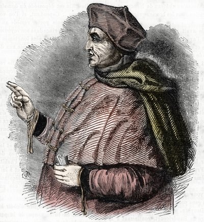 Retrato del Eveque Pierre Cauchon (1371-1442) Autorizante del Proceso de Juana de Arco (Retrato de Pierre Cauchon obispo de Beauvais) Grabado de French School