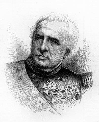 Retrato del almirante francés Camille Adlbert Marie de la Roncière le Noury (1816-1881). Grabado en 