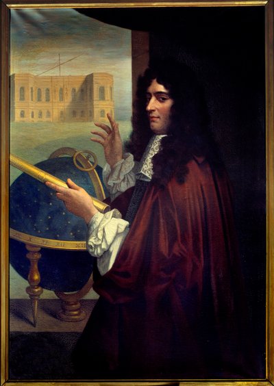 Retrato del astrónomo italiano Jean Dominique Cassini (1625-1712) frente al Observatorio de París de French School