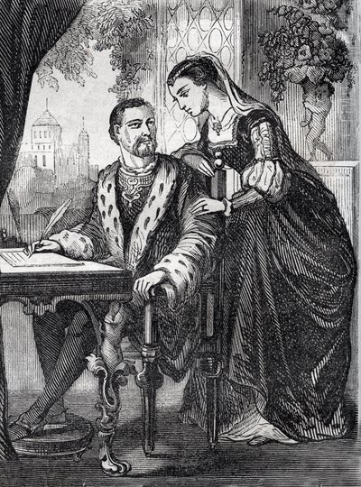 Retrato del Rey de Francia Enrique II (1519-1559) y Diana de Poitiers (1499-1566) - grabado de French School