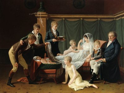Retrato del Marqués y la Marquesa de Cramayel y sus siete hijos en un interior de French School