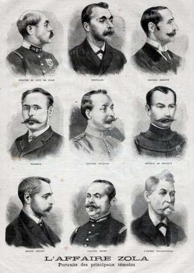 Retratos de los principales testigos en el caso Dreyfus Zola en 