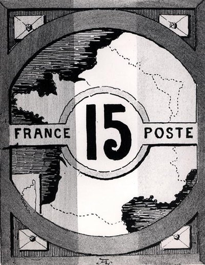 Sello postal que representa un mapa de Francia, finales del siglo XIX de French School
