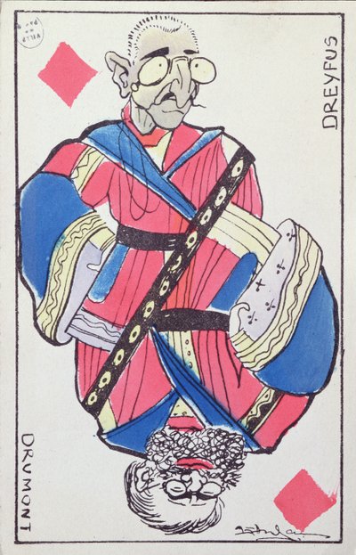 Caricaturas en postal de Alfred Dreyfus (1859-1935) y Edouard Drumont (1814-1917), finales del siglo XIX de French School