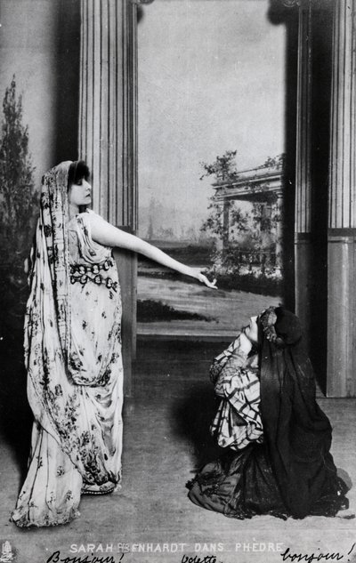 Postal que representa a Sarah Bernhardt (1844-1923) en Phedre por Jean Racine (1639-99) finales del siglo XIX de French School