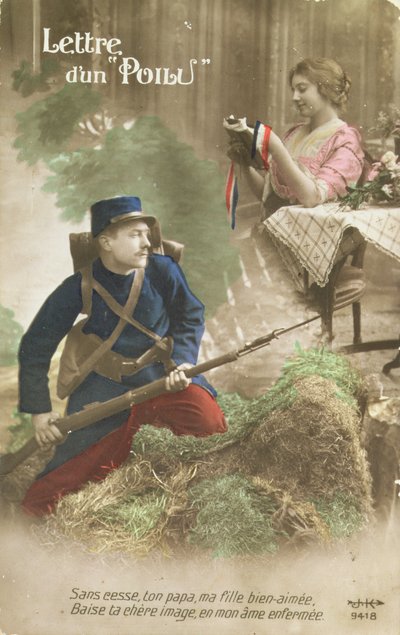 Postal que representa una carta de un Poilu, 1914-18 de French School