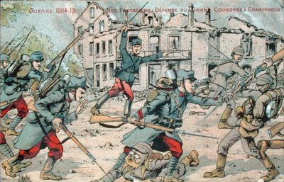 Postal que representa a la infantería francesa defendiendo Champenoux de French School