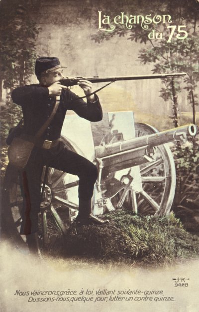Postal que representa la Canción de los 75, 1914-18 de French School