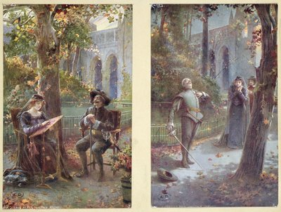 Postales que representan a Cyrano de Bergerac con Roxanne, c.1900 de French School