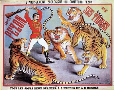 Póster publicitario de Adrien Pezon y sus Tigres, c.1897 de French School