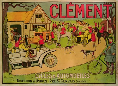 Póster publicitario de Cycles & motorcars Clement, Pre Saint-Gervais, 1906 de French School