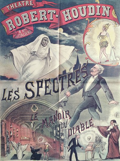 Póster publicitario de Fantasmas y la Casa del Diablo en el Teatro Robert-Houdin, París, c.1870 de French School