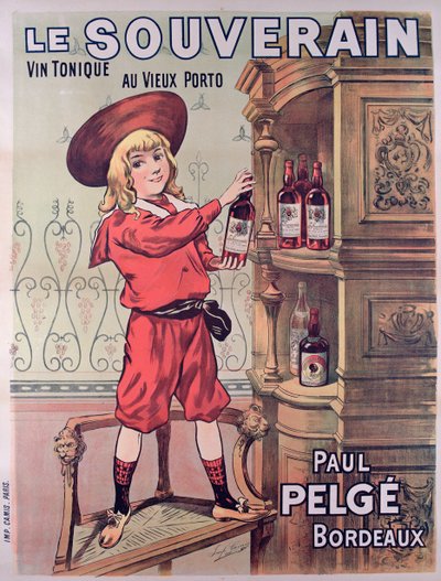 Cartel publicitario de Le Souverain, vino tónico francés hecho por Paul Pelge de French School