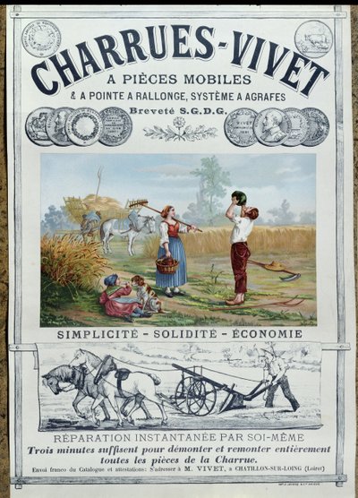Cartel publicitario de arados Vivet, c.1891 de French School