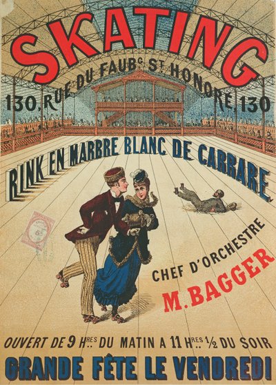 Cartel publicitario de una pista de patinaje en París de French School