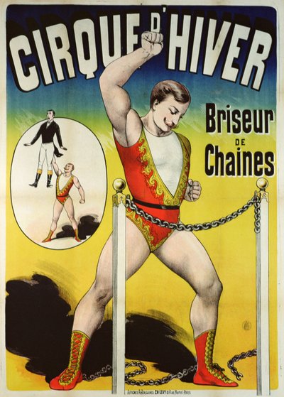 Póster publicitario de un hombre fuerte en el Cirque d