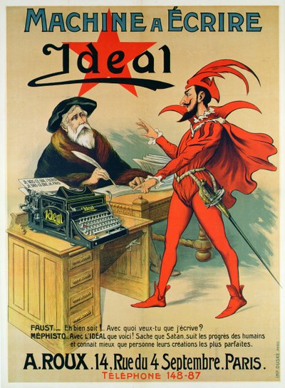 Póster publicitario de la máquina de escribir Ideal de French School