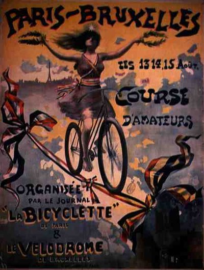 Póster publicitario de la carrera de ciclismo amateur de París a Bruselas de French School