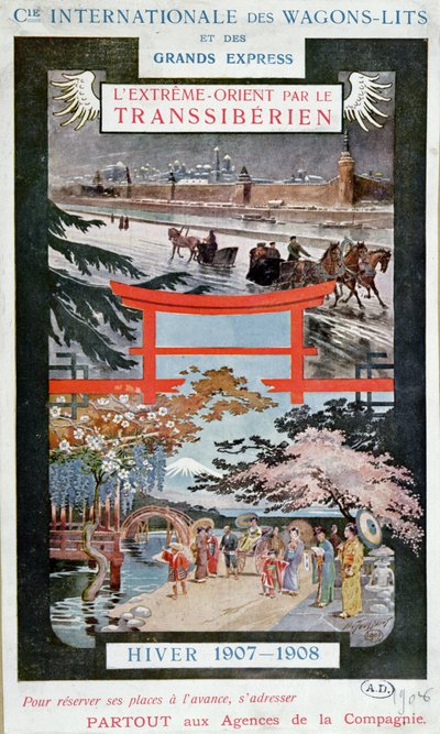 Cartel publicitario del Ferrocarril Transiberiano, invierno 1907-8 de French School