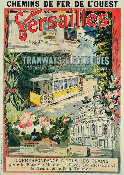 Póster publicitario del tranvía eléctrico en Versalles de French School