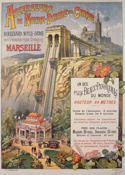 Póster publicitario del ascensor de Notre-Dame de la Garde, Marsella, c.1900 de French School