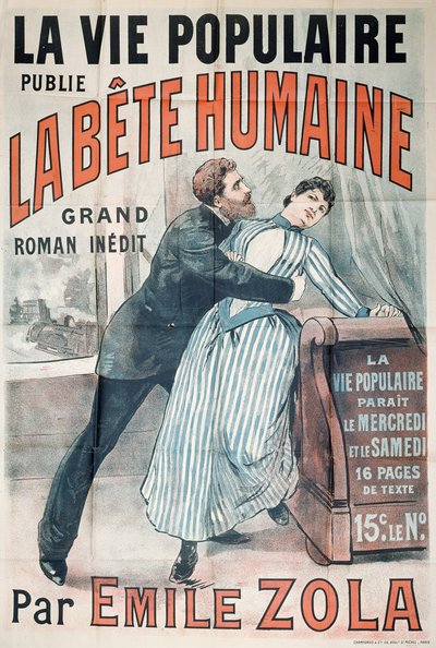 Póster publicitario de la publicación de La Bête Humaine de Émile Zola (1840-1902) en La Vie Populaire, c.1890 de French School