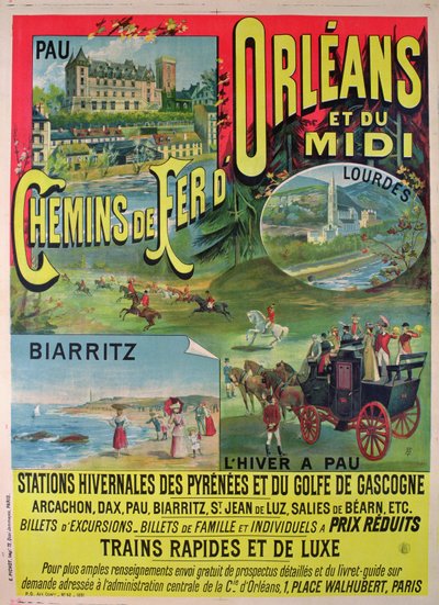 Póster publicitario de los ferrocarriles de Orleans y Midi, Francia de French School