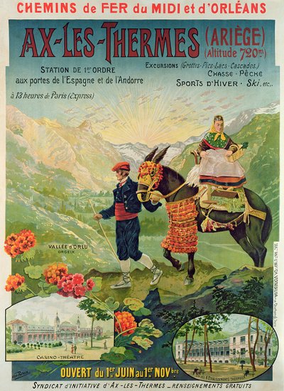 Póster publicitario de la estación de esquí de Ax-Les-Thermes, Francia, c.1900 de French School