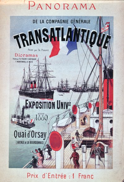 Póster publicitario del stand de la Compagnie Generale Transatlantique en la Exposición Universal, 1889 de French School