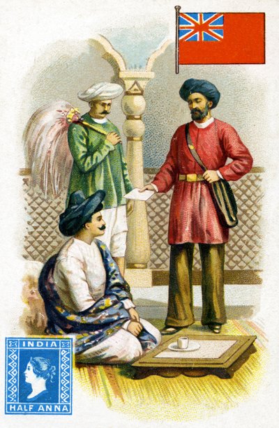 Cartero entregando una carta en la India británica, finales del siglo XIX de French School