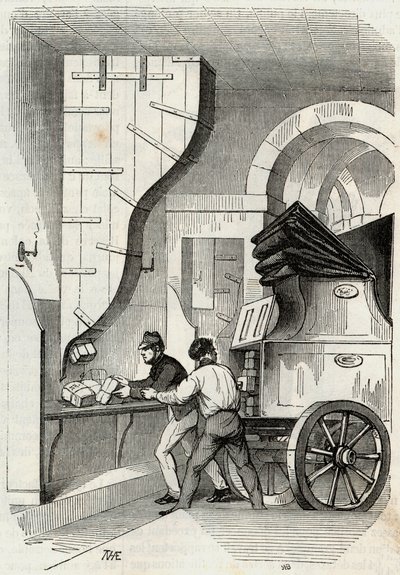 Correos: la carga del trunk poste - Grabado en "Tableau-de-Paris" por Edmond Texier 1852 de French School
