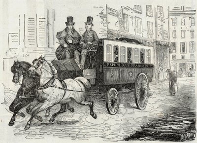 Correos: el ómnibus de los carteros - Grabado en "Tableau-de-Paris" de Edmond Texier 1852 de French School