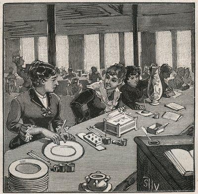 Cerámica: taller de pintura sobre porcelana en el siglo XIX en Francia. Grabado de 1880 en 