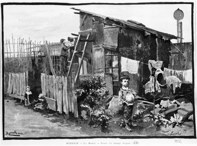 Pobreza en París: barrios marginales, el pasaje de Gergovie. 1884. Bibl. des Arts decos. de French School