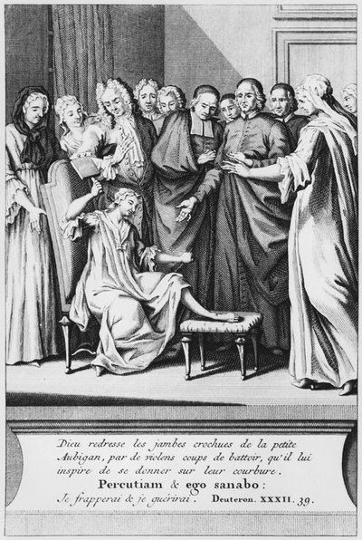 Práctica de asistencia y curación milagrosa de Aubigan, ilustración de La verité des miracles de M. de Paris... por Louis Basile Carre de Montgeron de French School