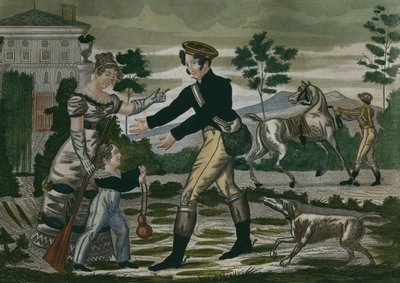 Preparativos para la caza, lámina 1, principios del siglo XIX de French School