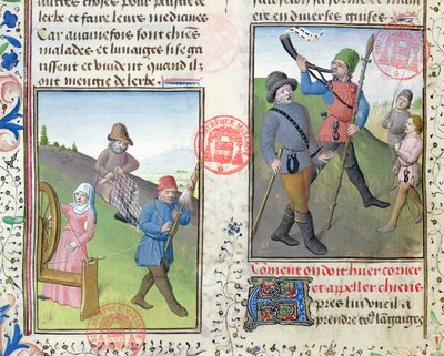 Preparando redes para la caza, del Livre de la Chasse de Gaston Phebus de Foix (1331-91) de French School