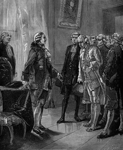 Presentación al Rey de Francia Luis XVI de la propuesta para la creación del Conservatorio de Artes y Oficios en 1783 de French School