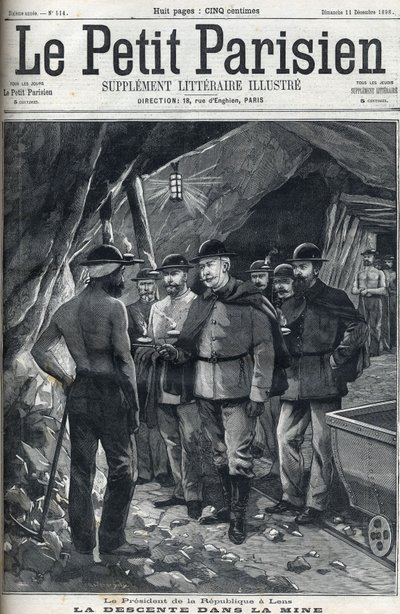 El presidente de la República Francesa Félix Faure visitó las minas de Lens en diciembre de 1898. Portada del periódico "Le petit Parisien". de French School