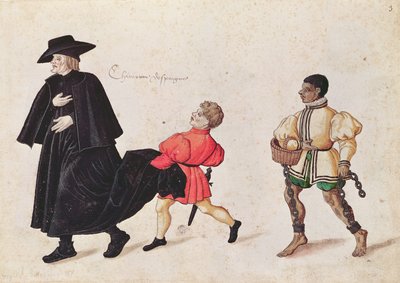 Sacerdote con un niño sirviente español y un esclavo de French School
