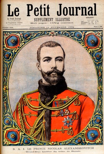 Príncipe Nicolás Alexandrovich, heredero al trono ruso (futuro emperador y zar Nicolás II) Príncipe Nicolás Alexandrovich, Gran Duque del Trono de Rusia. Ilustración para Le Petit Journal de French School