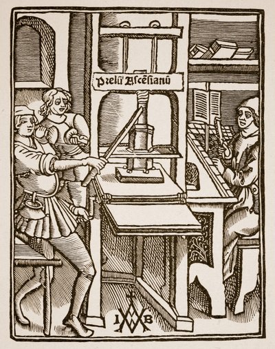 Prensa de impresión, página de título de Hegesippus, impreso por Jodocus Badius Ascensius, París, 1511 de French School