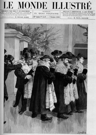 Procesión para la inauguración del nuevo templo israelita en Versalles. Grabado en “El Mundo Ilustre” 1886. de French School