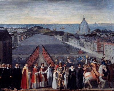 Procesión de la mermelada parisina de los peregrinos de Saint Michel du Mont sur le Pont Neuf de French School